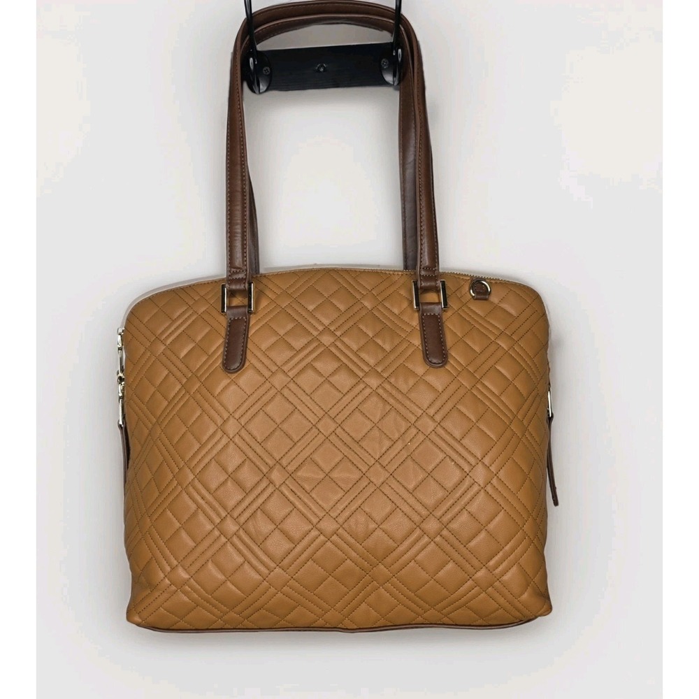 Miztique Laptop Tote Bag Cognac Brown Quilted Vegan Leather Large Work Travel